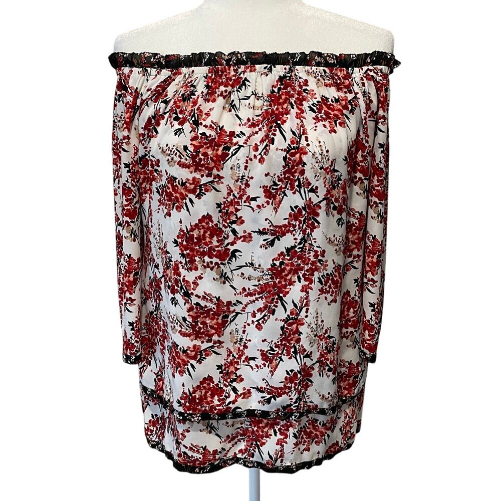White House Black Market On Off The Shoulder Top Blouse Sz S Tiered Floral